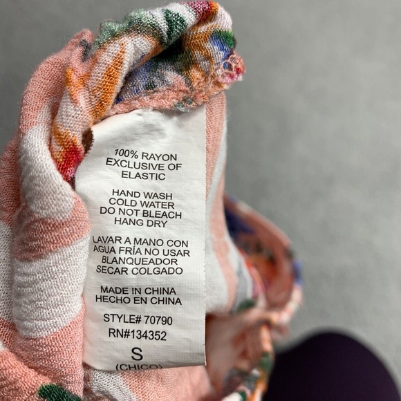 Womens Floral Boho Top Cropped Balloon Sleeve Size S Colorful Peasant Pink Rayon - Picture 7 of 8